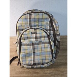 Thirty-One Blue & Brown Plaid 18" Full Size Backpack Excellent